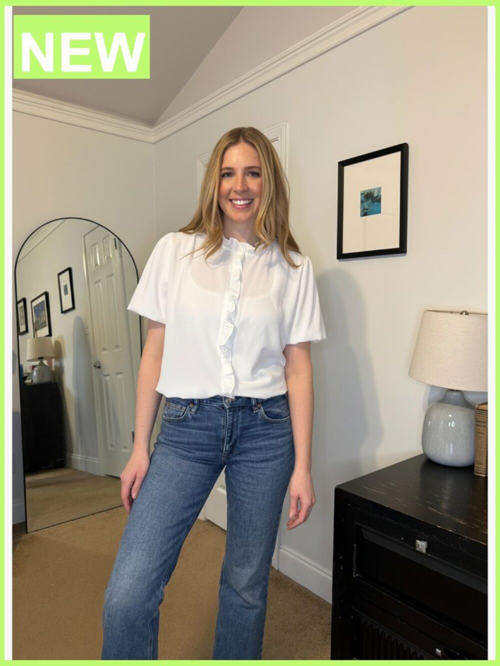 Puffy Sleeve Button Down Ruffle Blouse Work Top - Picture 6 of 6